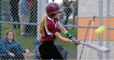 Riley Beck gets a hit for the Lady Bulldogs in Tuesday’s 7-4 win over Schulenburg.