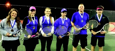 Medalists at the Yoakum tennis tournament were, left to right: Alyssa Wich, Macy Heine, Kelly Boening, Anthony Pechal, Avery Behrens, Gabe Garza .